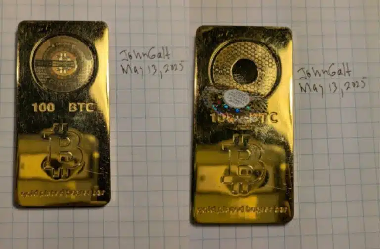 Barra de ouro com 100 bitcoins de 'John Galt'. Fonte: Bitcointalk/Reprodução.