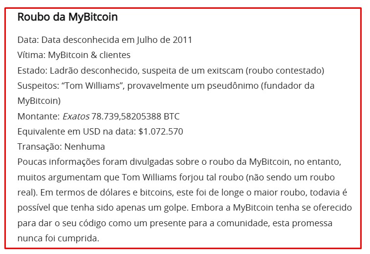 Detalhes sobre o roubo da MyBitcoin. Fonte: Livecoins.