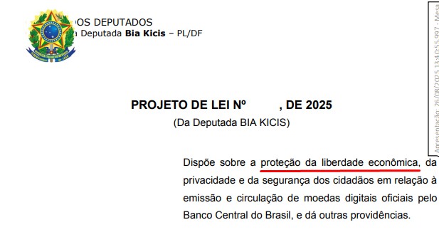 Bia Kicis defende liberdade econômica em relação à emissão do Drex pelo BCB