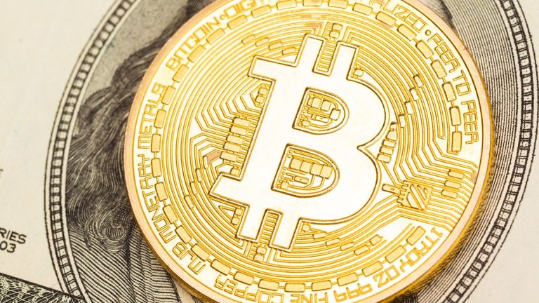Bitcoin simbólico tampando o Dólar USDT Tether