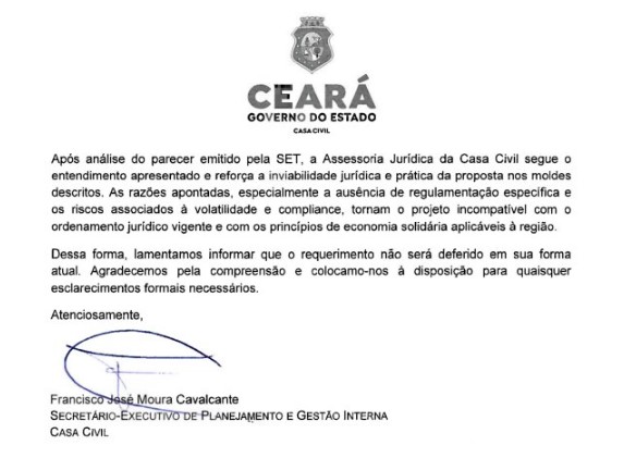 Governo do Ceará negou a criação do primeiro Banco Comunitário de Bitcoin no Brasil