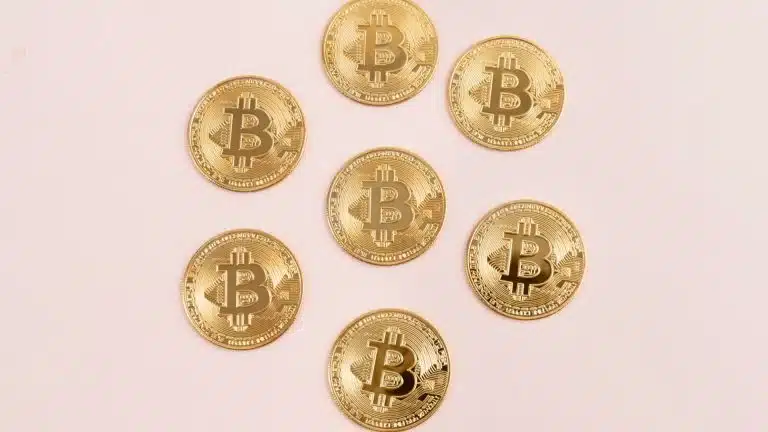 Moedas do bitcoin em círculo lucram investidores