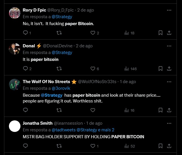Rumores de que empresas não estão comprando bitcoins circulam nas redes sociais. Fonte: X.