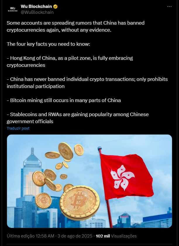 Colin Wu, famoso jornalista chines, fala sobre rumores de novo banimento do Bitcoin pela China.