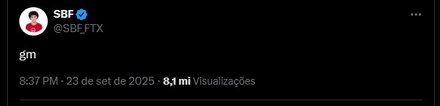 Sam Bankman-Fried, fundador da FTX, dá 'bom dia' aos seus seguidores após ficar em silêncio por 6 meses. Fonte: X.