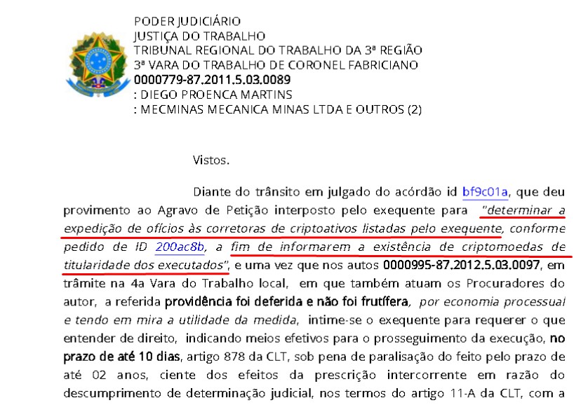 Justiça do trabalho determina que corretoras de criptomoedas informem saldo de empresa para liquidação de ativos