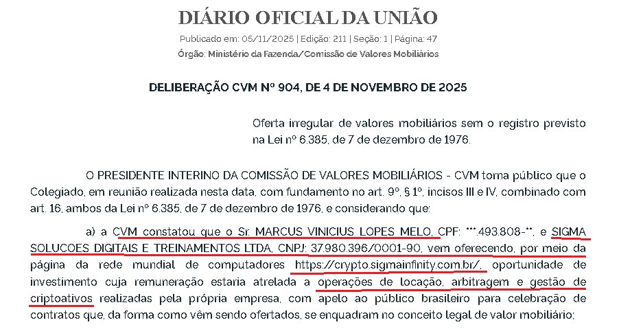 CVM divulga empresa de criptomoedas que capta sem autorização investidores do Brasil