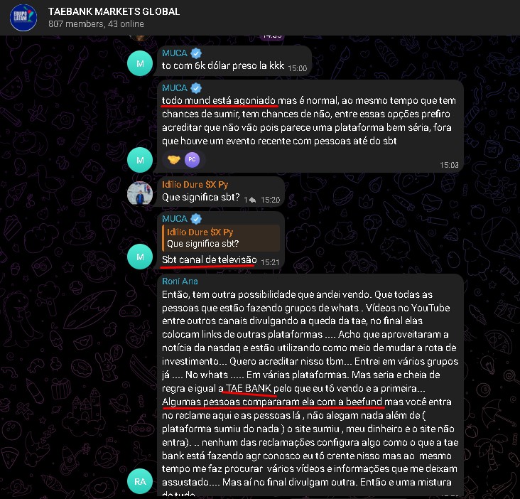 Clientes conversam em grupo sobre evento com famosos do SBT, comparações com a Beefund e agonia por falta de saques