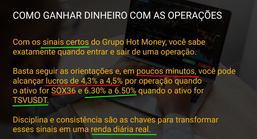 Empresa promete lucros diários em minutos com supostas operações forex e com criptomoedas dentro da própria plataforma
