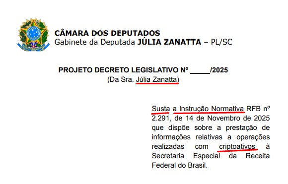 Julia Zanatta sai em defesa dos investidores e tenta sustar novas regras da Receita Federal do Brasil envolvendo criptomoedas