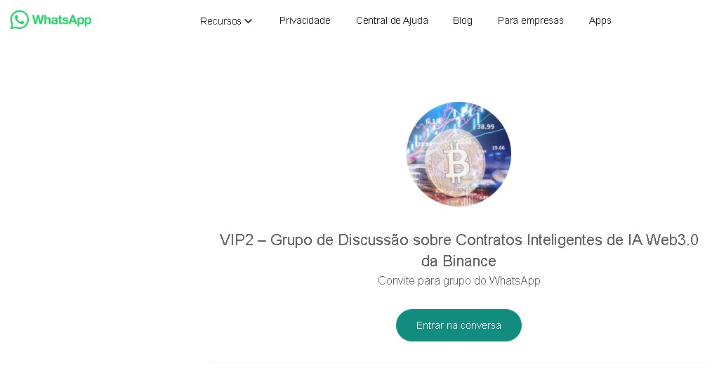 Mais um falso grupo da Binance Brasil tenta enganar vítimas pelo WhatsApp