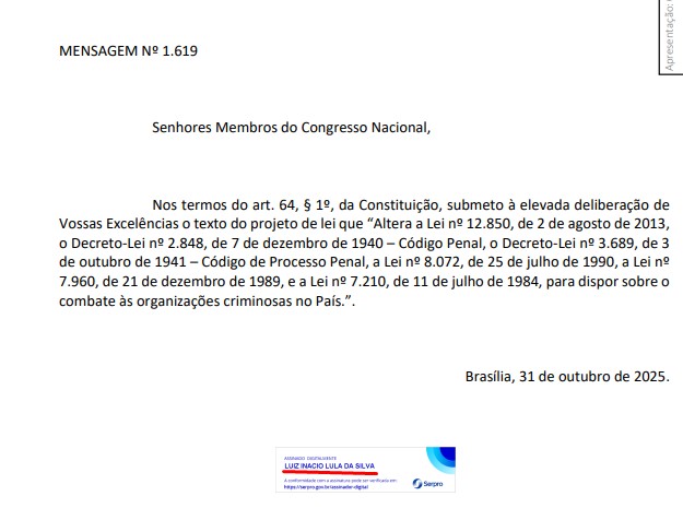 Presidente Lula pede urgência na avaliação de proposta contra o crime organizado que poderá autorizar liquidação de criptomoedas apreendidas