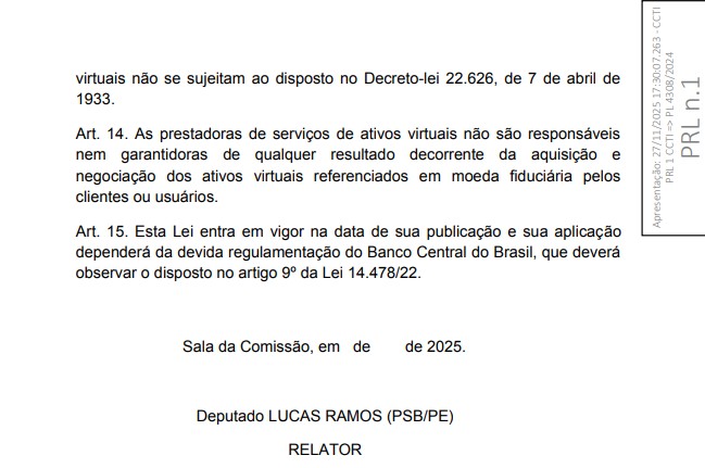 Relator aprova avanço de projeto de lei que regula stablecoins
