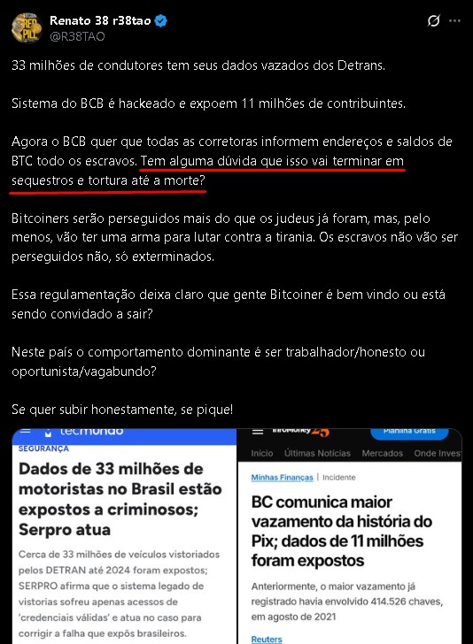 Renato Trezoitão lembra que expor chave pública de investidores de bitcoin brasileiros apresenta um novo risco ao mercado