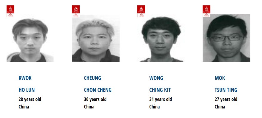 Das 10 pessoas procuradas por Hong Kong na lista da Interpol, quatro estão ligadas à corretora JPEX. Fonte: Interpol.