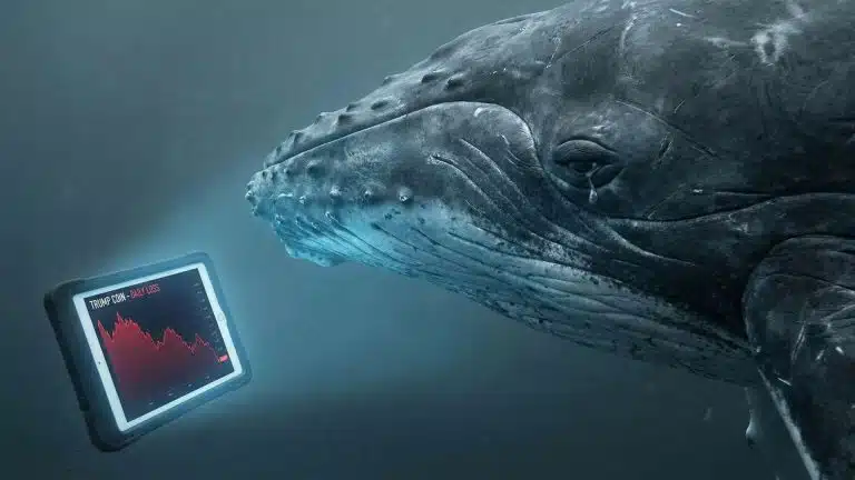 Baleia chorando ao ver gráfico de memecoin TRUMP