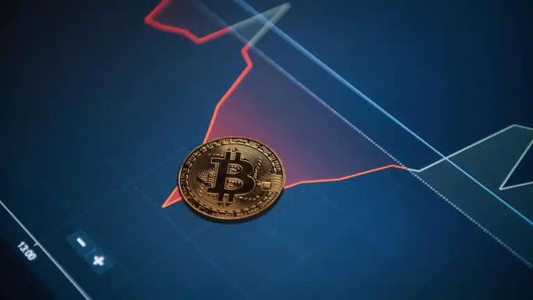 Bitcoin em gráfico vermelho Natal mercado