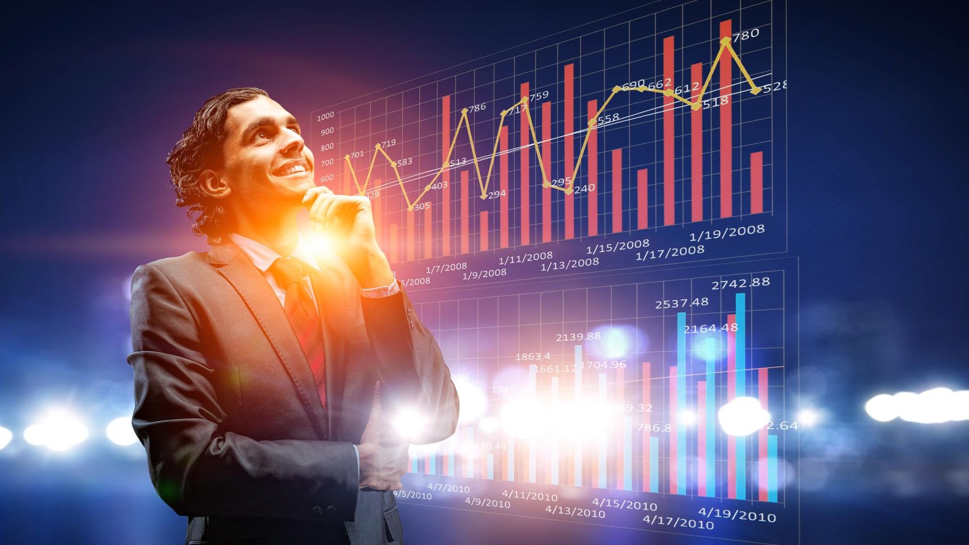 Homem atento a gráficos de análise Coinbase Polymarket