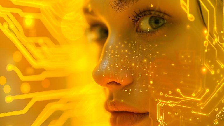 Mulher com imagem de inteligência artificial ia Binance