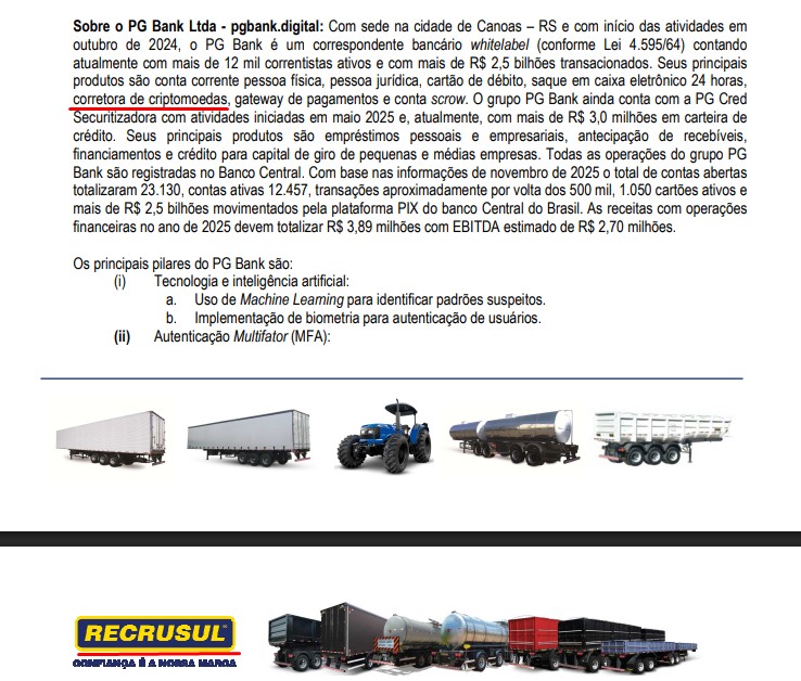 Recrusul diz que pretende comprar empresa que oferece produto de corretora de criptomoedas