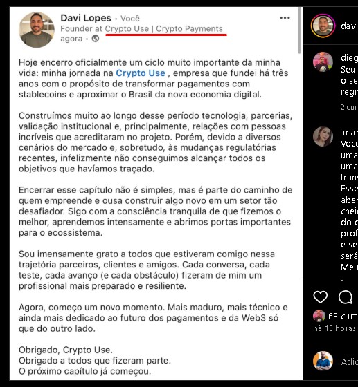 Crypto Use encerra negócio após regras da Lei 14478-2022 exigirem milhões de capital inicial para startups