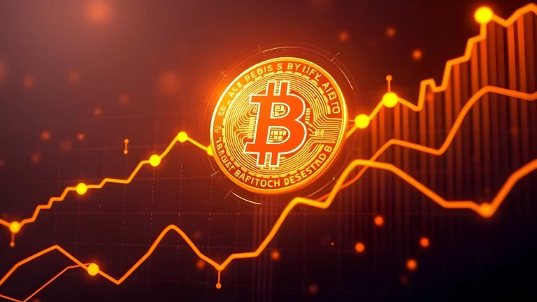 Bitcoin em crescimento com gráfico laranja OranjeBTC