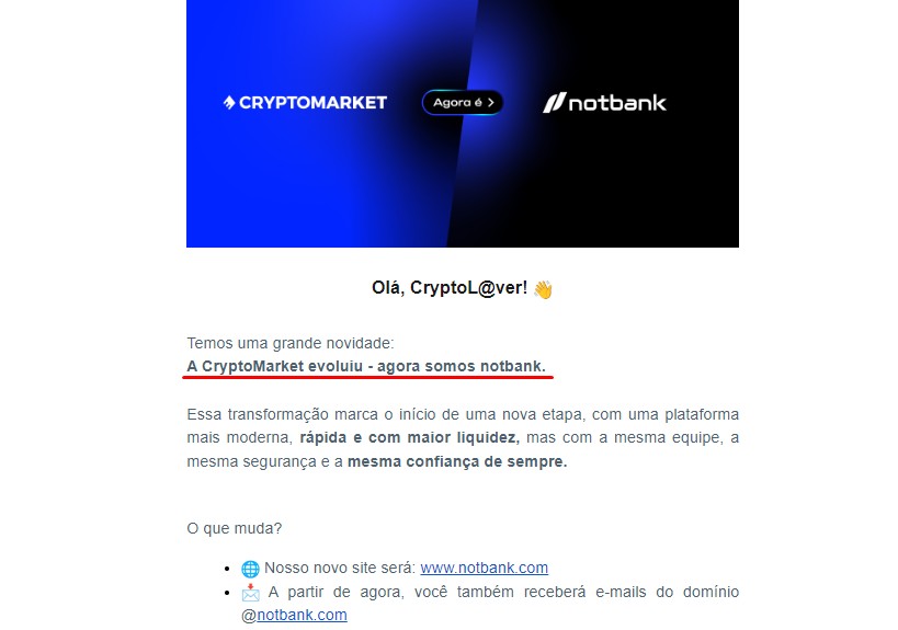 Corretora disparou e-mail para clientes no Brasil anunciando troca de nome no dia 8 de janeiro de 2025