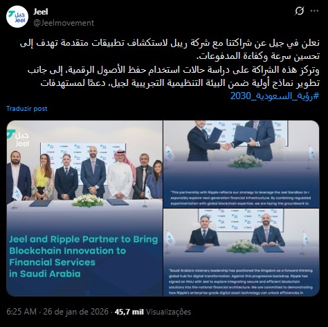 Jeel anuncia parceria estratégica com a Ripple para pagamento