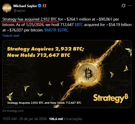 Michael Saylor confirmou nova aquisição de 264 milhões de dólares em bitcoin