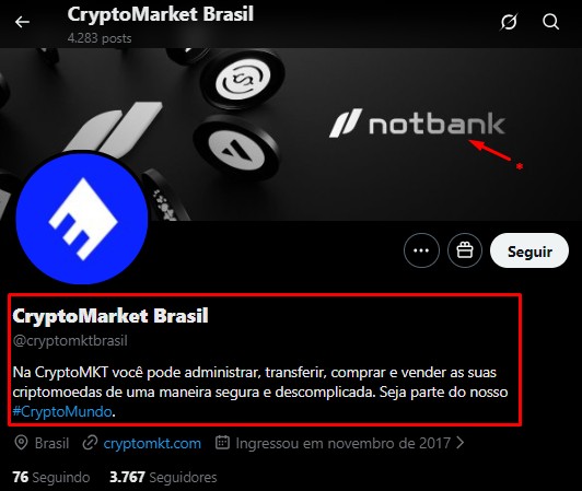 No Brasil, corretora CryptoMarket alterou apenas banner com novo nome