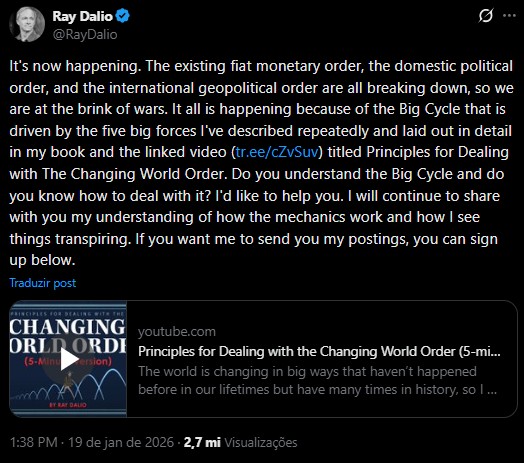 Ray Dalio diz que mundo está a beira de guerras e mudanças na ordem mundial