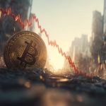 Bitcoin em queda no meio da cidade, Imagem gerada por AI, Livecoins