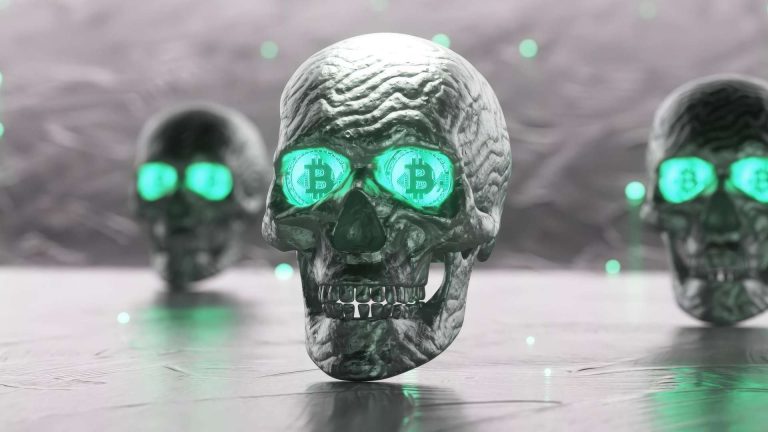 Caveiras com bitcoin verde fim morreu queda desvalorização dolar real