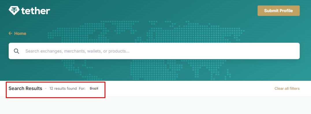 Mapa da Tether tem 12 empresas cadastradas no Brasil