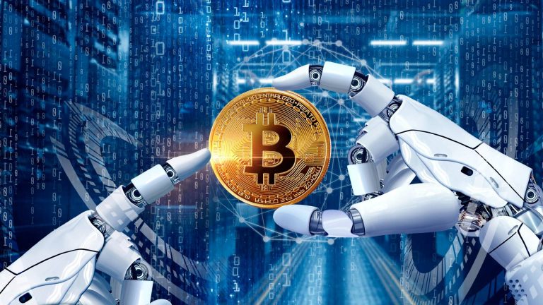 Robôs interagindo com bitcoin