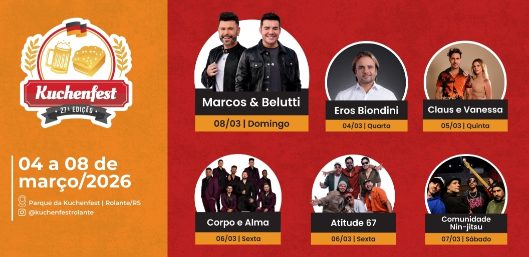 Banner de divulgação de shows da Kuchenfest 2026