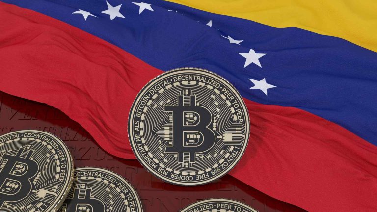 Bitcoin com bandeira da Venezuela