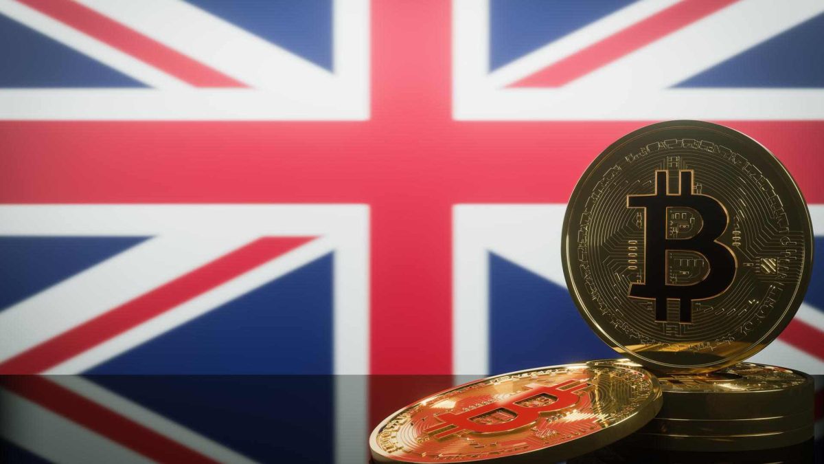 Bitcoin com bandeira do Reino Unido