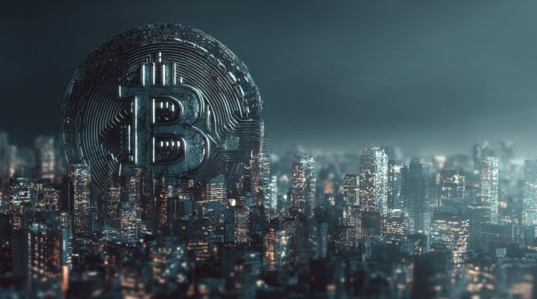 Bitcoin em distrito comercial