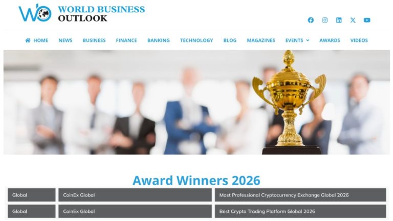 CoinEx conquista dois prêmios globais no World Business Outlook Awards 2026.