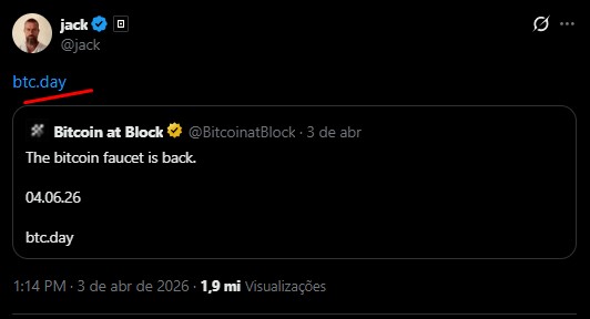 Jack Dorsey divulgou site para Faucet de Bitcoin em 2026
