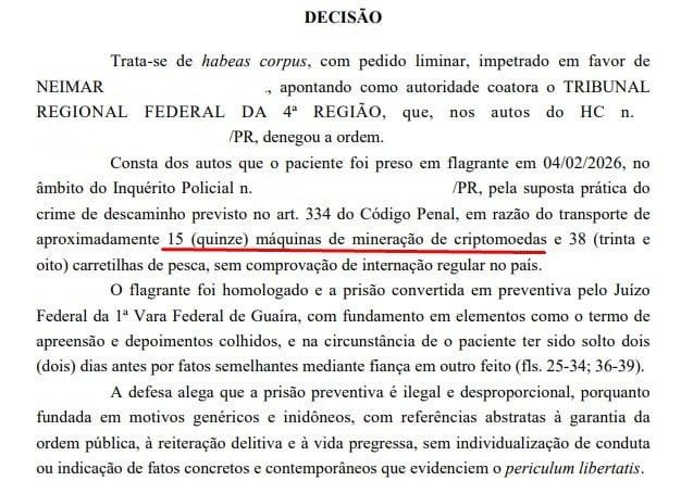 Neimar preso com 15 máquinas de mineração de criptomoedas
