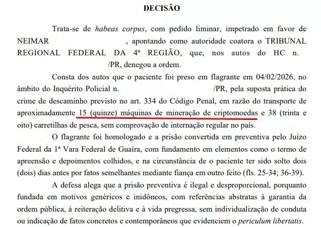 Neimar preso com 15 máquinas de mineração de criptomoedas