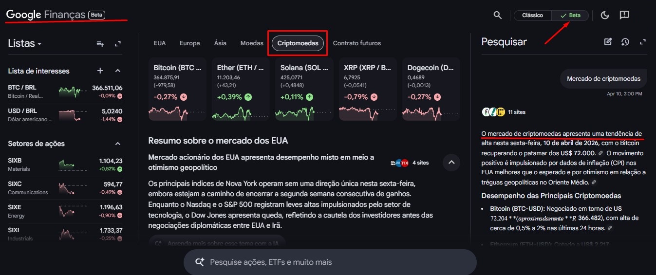 Novo Google Finanças acompanha o mercado de criptomoedas ao vivo e fornece uma análise baseada em IA para investidores