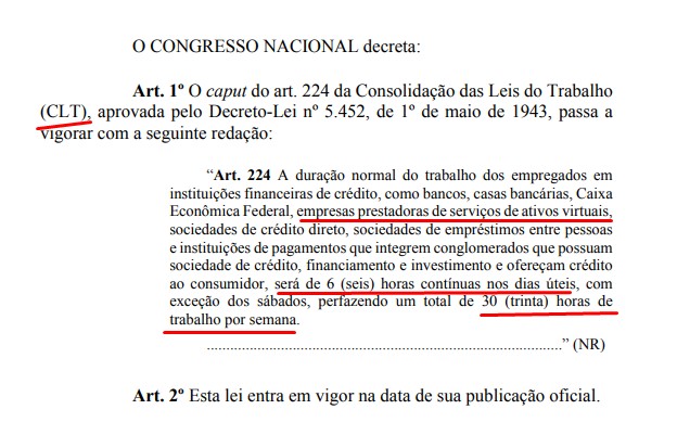Senador que colocar carga horária máxima de 30 horas para funcionários de corretoras de bitcoin e criptomoedas no Brasil
