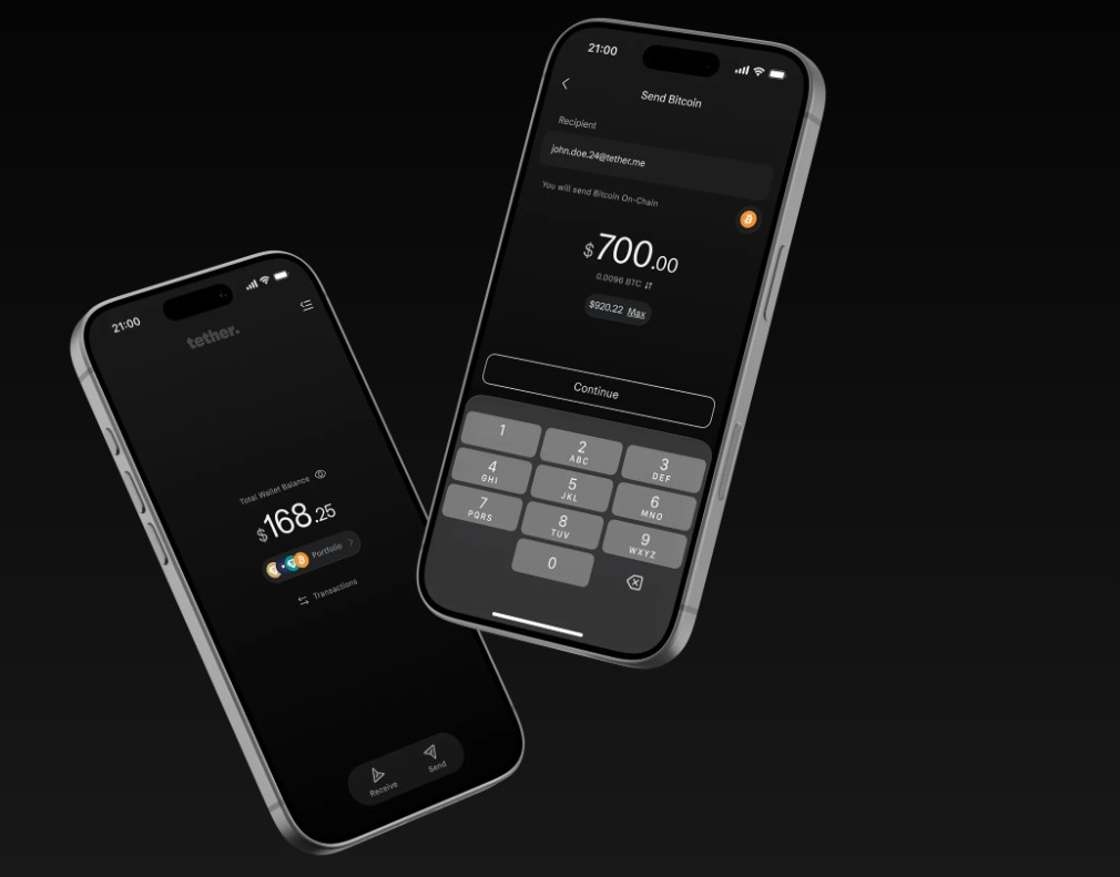 Nova carteira da Tether dá suporte a Bitcoin, USDT, USAT e XAUT em seu lançamento. Fonte: Tether/Reprodução.
