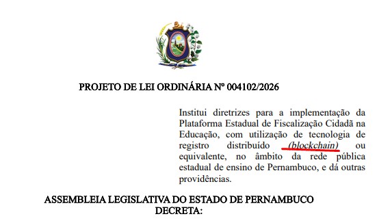Assembleia Legislativa de Pernambuco começa avaliar projeto que coloca blockchain para rastrear recursos na Educação