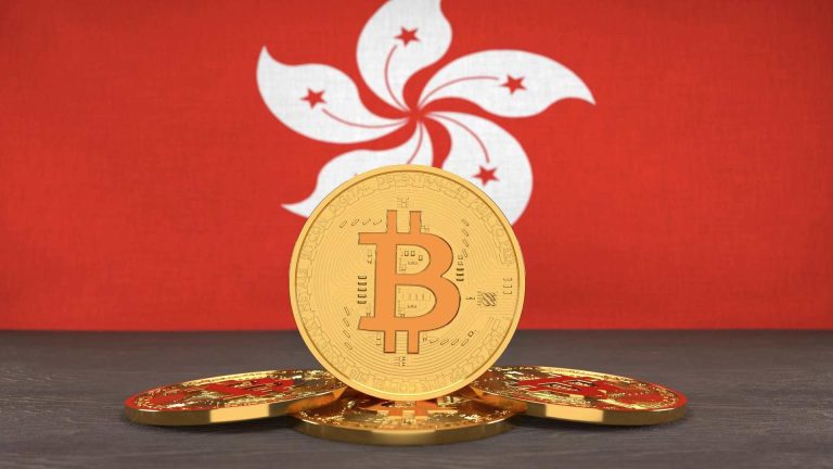Bandeira de Hong Kong com bitcoin
