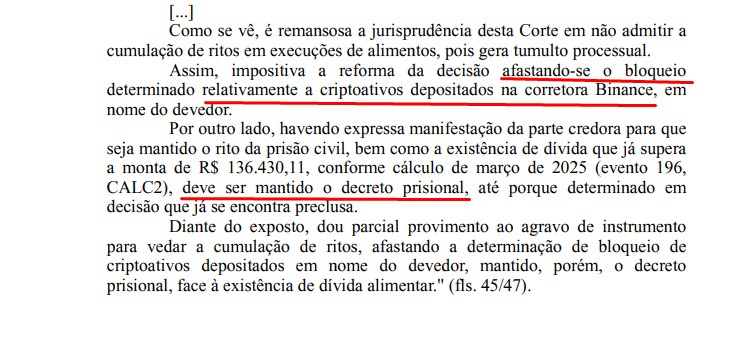 Justiça afasta bloqueio de criptomoedas em corretoras e mantém prisão de devedor de pensão em aberto