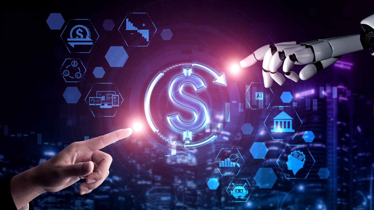 Mão humana encontrando Dólar com robô